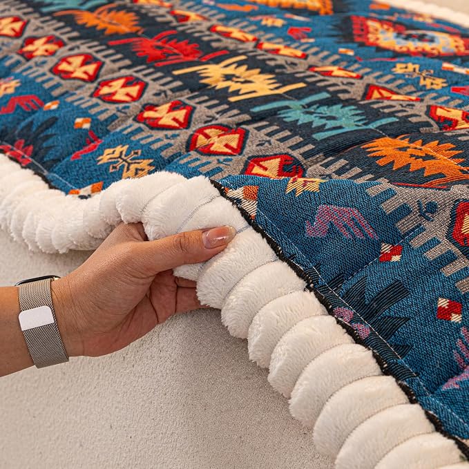 VClife Boho Eclectic Textured Sofa Cover, Ethnic Retro Dog Couch Cushion Cover for 2 Cushion Couch Sofa, Plush Soft Anti Slip and Washable Couch Cover for Sectional L Shape Sofa - Image 6