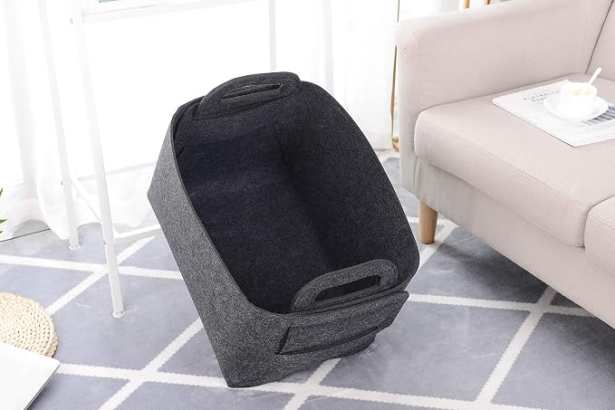 Storage Basket Felt Storage Bin Collapsible& Convenient Box Organizer with Carry Handles for Office Bedroom Closet Babies Nursery Toys Laundry (Dark grey, 19.9inch（L）×13.6inch（W）×12.6inch（H）) - Image 4