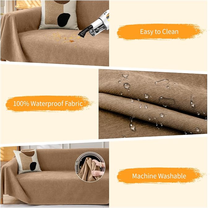 Deep Dream Cat-Scratch Resistant Couch Cover, Waterproof Sofa Cover for 3 Cushion Couch Washable, Pet Friendly Couch Protectors Anti Slip Thickened Love Seat Slipcovers for Dogs Pets,71" x 118",Brown - Image 4