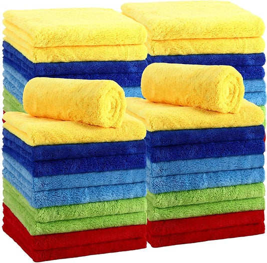 Shimeyao 30 Pcs 16 x 16 Inch Edgeless Microfiber Plush Towels for Cars Detailing Drying Wash Polishing Absorbent Cleaning Cloths, 500 GSM (Multicolor) by Shimeyao