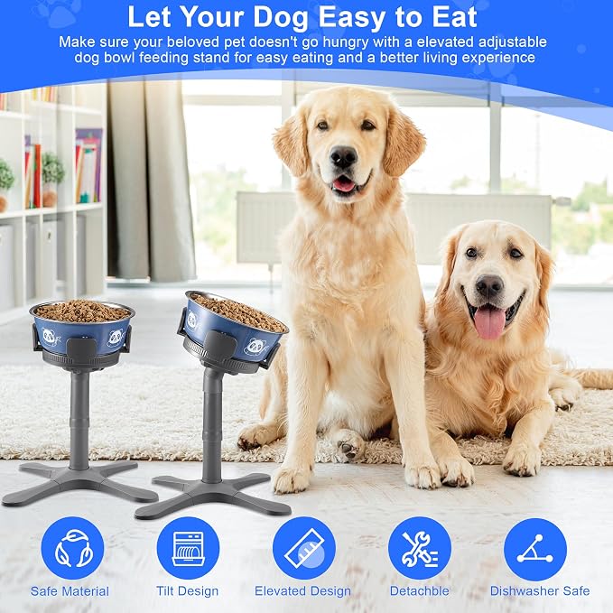 Dog Bowls,Elevated Adjustable Dog Bowl Stand with 3 Heights & Tilted Feeding Design, Raised Stand Compatible with Medium & Large Breeds(with Bowl) Grey - Image 7