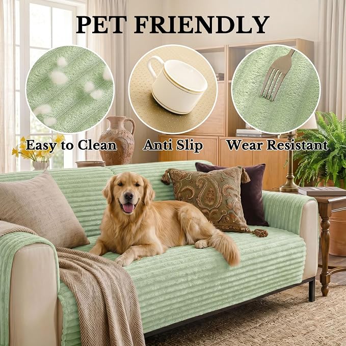 Smiry Waterproof Couch Cover for Dogs, Washable Non Slip Plush Protector | Waterproof Protection, Plush Flannel, Non Slip Backing, Pet Hair & Scratch Protection, Soft Cover (36" x 82.7") - Image 5