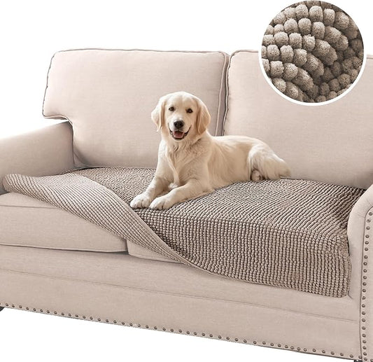 Flamingo P Chenille Dog Bed Cover Thick Loveseat Cover for Dogs Washable Pet Sofa Cover Protector Non-Slip Couch Covers for 2 Cushion Couch Furniture Protector Pet Friendly, 35" x62" Taupe by FlamingoP