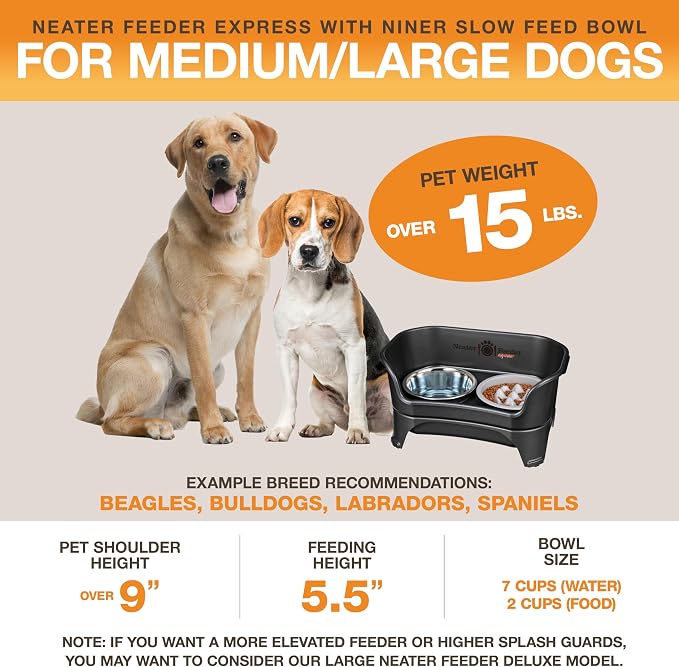 Neater Feeder Express Mess Proof Dog Bowls Elevated for Medium and Large Breed – Made in USA – No Spill Raised Slow Feeder Elevated Dog Bowl Stand, Slow Feed Food and Water Bowl Set, Black - Image 4