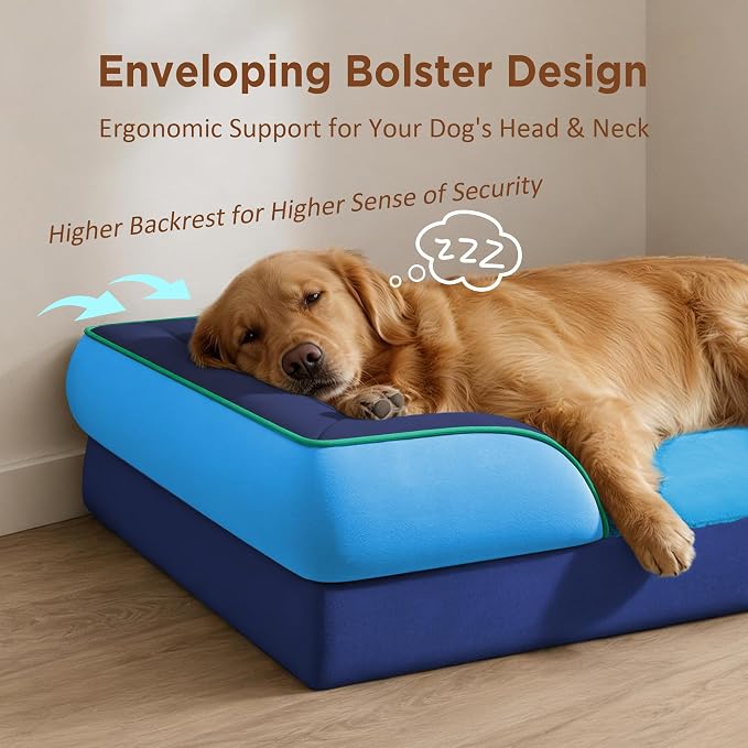Comfort Expression Orthopedic Dog Bed for Extra Large Dogs with Bolster | Waterproof Dog Couch Bed with Washable Cover & Non-Slip Bottom, Supportive Egg Crate Foam XL Pet Bed, 42x30 Inch - Image 3