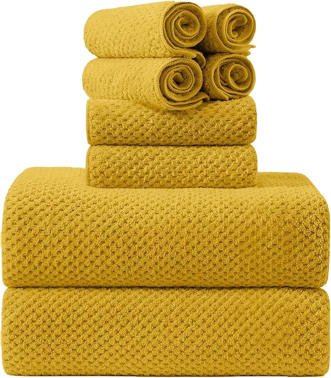 8-Piece Bath Towel Set, 2 Extra Large Bath Towel Sheets, 2 Hand Towels and 4 Washcloths - Highly Absorbent Quick Dry Microfiber,Ultra Soft Towel Set for Bathroom Waffle Weave, Pack of 8 (Sweet Yellow) by Smuge