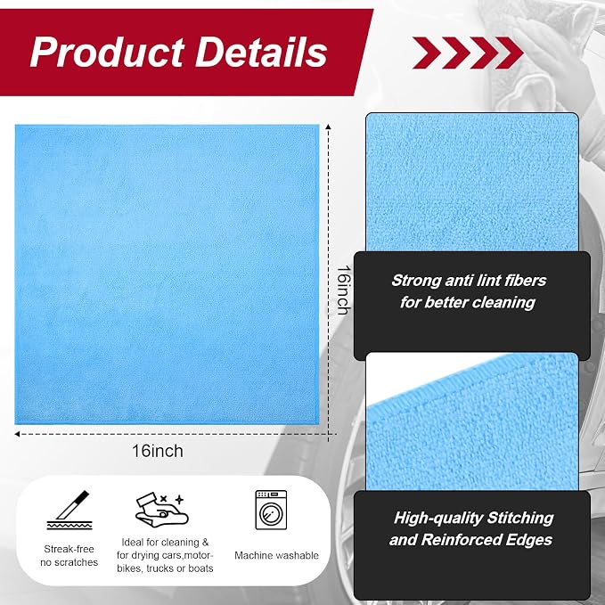 Oudain 200 Pcs Microfiber Cleaning Cloth 16x16 Inch Microfiber Towels for Car Ultra Absorbent Cleaning Rags Reusable Lint Free Streak Free Detailing Towel for Car Washing Drying Dusting (Blue) - Image 2