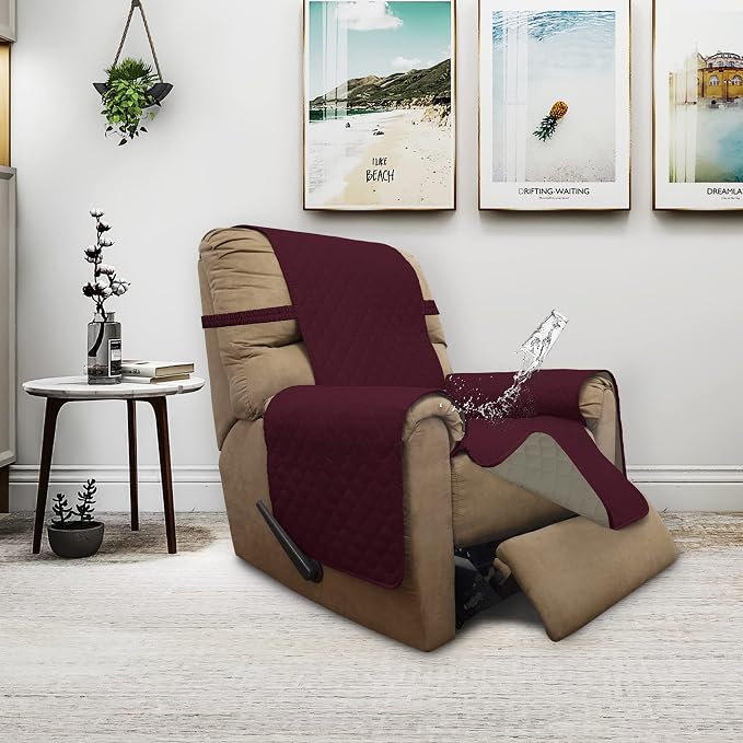 ISSUNTEX Double Protection 100% Waterproof Recliner Covers for Living Room, Reversible Furniture Protector Recliner Couch Sofa Slipcover for Dogs, Pets, Kids (Recliner, Wine/Beige) - Image 2