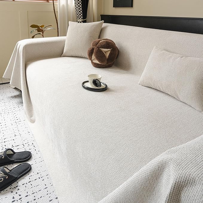ROOMLIFE Non Slip Waterproof Couch Cover Sofa Covers for 3 Cushion Couch Washable, Furniture Protector Sofa Couch Cover for Dogs, Soft Sofa Slipcover, Couch Throw Blankets (White 71''X118'') - Image 8