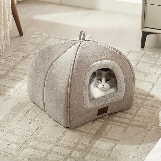 Cat Beds for Indoor Cats - Cat House Cats Tent with Removable Washable Cushioned Pillow, Soft and Self Kitten beds,Pet Bed(Large,Beige) - Image 2