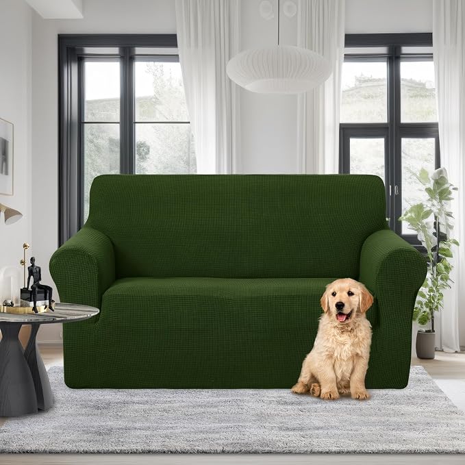 U-NICE HOME Loveseat Cover Stretch Couch Cover Sofa Slipcover, Bronze Green | 2 Cushion Sofa, 1-Piece Sofa cover, Washable, Pet friendly, Furniture protector, Polyester Spandex Jacquard fabric - Image 2