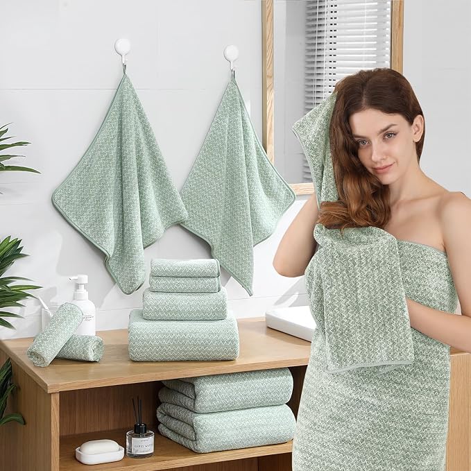 Ycosy 18 Piece Bath Towels Set,100% Microfiber Family Bathroom Towel with Hanging Loops-6 Bath Towels,6 Hand Towels,6 Washcloths,Quick Dry Highly Absorbent Shower Towel for Bathroom,Hotel,Spa-Green - Image 4