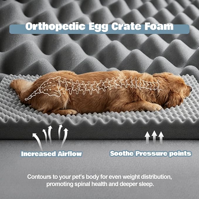 Orthopedic Dog Bed Large Sized Dog with 2 Pack Removable Washable Covers - Soft Plush & Cooling Surface, Waterproof Dog Bed 36 Inch Pet Bed with Egg-Crate Foam and Non-Skid Bottom - Image 4