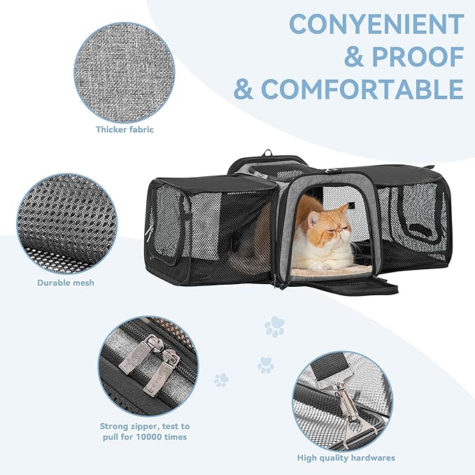 Petsfit 17" x 11" x 11" Airline-Approved Expandable Pet Carrier, 2X Square Expansion Reduces Pet Anxiety, Escape-Proof Self-Locking Zippers, 5 Easy-Access Entrances, for Cats & Small Dogs up to 15 lbs
