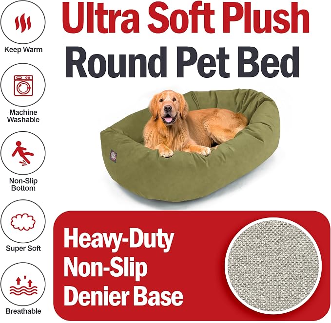 Majestic Pet 40 Inch Suede Calming Dog Bed Washable – Cozy Soft Round Dog Bed with Spine Support for Dogs to Rest Their Head - Fluffy Donut Dog Bed 40x29x9 (Inch) - Round Pet Bed Large – Sage (2025) - Image 6