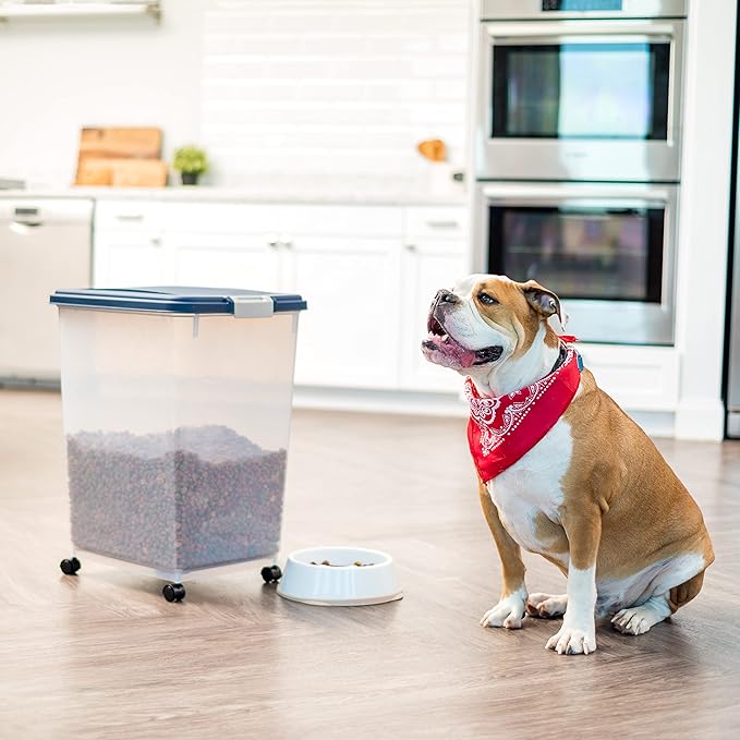 IRIS USA Dog Food Storage Container, Up to 54 Pounds, Attachable Wheels, For Dog Cat Bird and Other Pet Food Storage Bin, Keep Fresh, Easy Mobility - Made in USA, Navy - Image 5