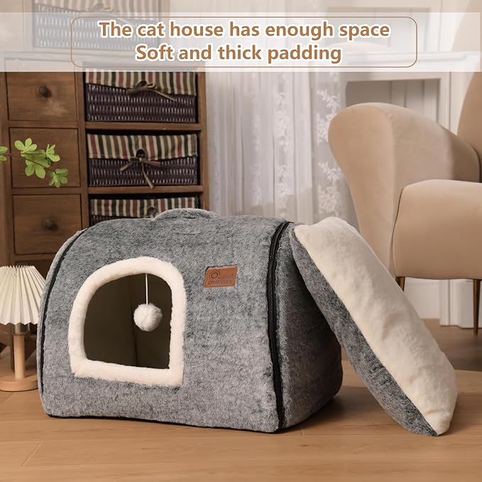 cat Bed cave-cat beds for Indoor Cats,Soft and Comfortable Cute cat Bed，cat House,with Removable Washable Cushioned Pillow,Enclosed Pet Bed,Kitten hut、Hideaway,Small Large Dog Tent (Dark Grey) - Image 4