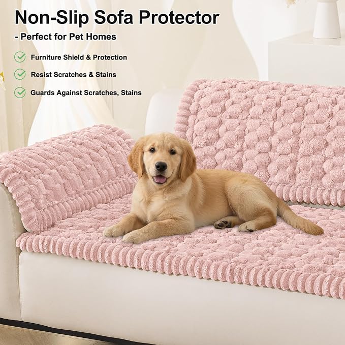 Smiry Non Slip Couch Covers for Dogs, Scratch Resistant Pet Sofa Protector | Machine Washable Soft Fuzzy Thick Furniture Cover for Sofa Loveseat Sectional Large Dogs, Dusty Rose, 27.6" x 88" - Image 10