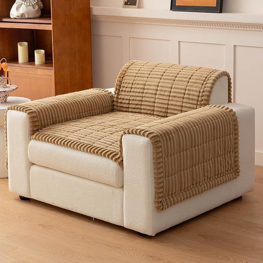 Sofa Couch Cover, Sofa Covers for Dogs Washable, Non-Slip Striped Sofa Slipcovers for Sectional Sofa, Sofa Cover Furniture Protector for L Shaped(Khaki, 27.6"x 27.6") by MDSASFD