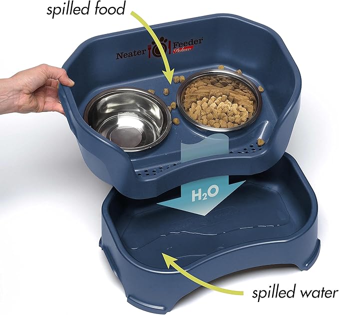 Neater Feeder Deluxe Mess-Proof Elevated Dog Bowls for Medium Dogs (19–40 lbs), 2 Height Adjustable (10” & 12.5”) No-Spill Raised Dog Bowl Stand, Stainless Steel Food Bowl Set, Made in USA, Dark Blue - Image 3