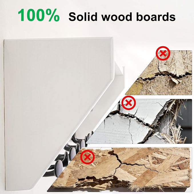 SKOLOO Wall Shelf with Hooks, 24-Inch White Coat Rack Wall Mount with Shelf Organizer - Heavy Duty, 4 Tri Hooks - Perfect for Entryway, Hallway, Living Room, Bedroom, Mudroom - Image 8