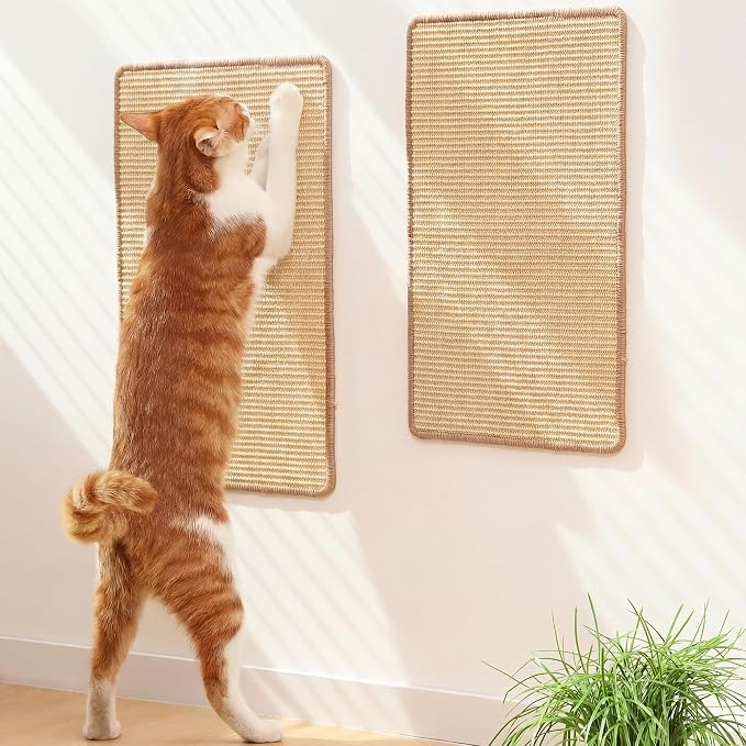 FUKUMARU 2 Packs Cat Scratching Mat, 19.6 x 11.8 Inch Cat Scratcher Pad | Natural Sisal Cat Scratch Mat for Indoor Cats, Horizontal Cat Wall Scratcher Floor Rug with Sticky Tapes, Furniture Protector by FUKUMARU