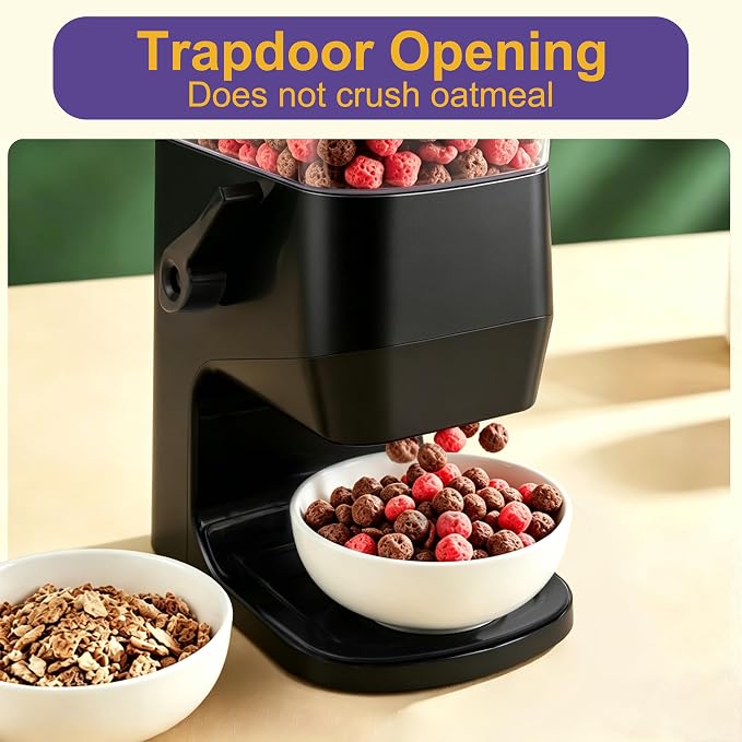 Cereal Dispenser Countertop, Dry Food Dispenser Snack Organizer, Slim Cereal Containers Storage Dispenser with Lids for Pantry, Kitchen Organization Oatmeal Nut Granola Candy, Black, 2pcs - Image 4