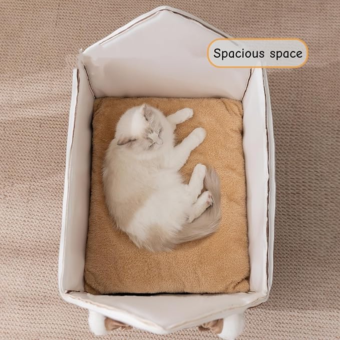 Mushroom Cat Bed for Indoor Cats, Cat Cave Bed with Door Curtain, Foldable Dog House with Reversible Cushion, Covered Pet Bed for Cats Small Dogs (Brown, L-19.2 * 15.3 * 18in) - Image 6