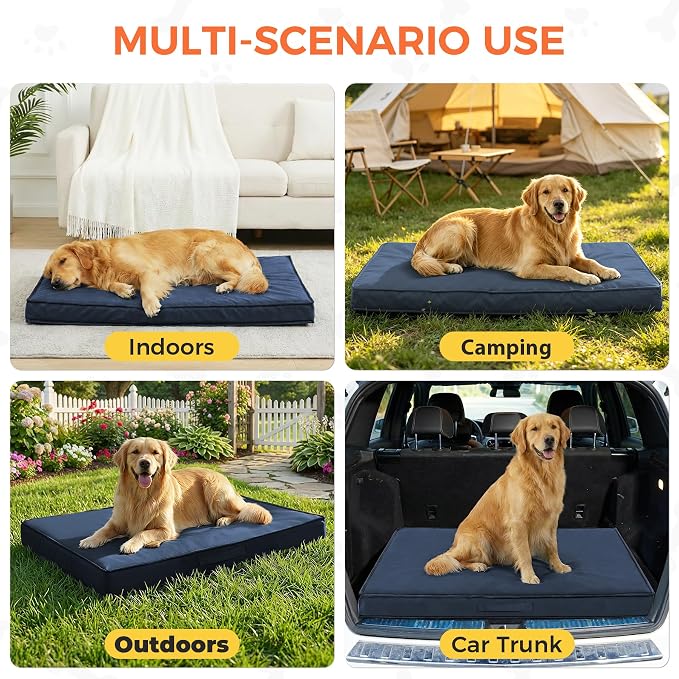 Outdoor Dog Bed Large Sized Dog, Waterproof Extra Large Dog Bed, 44x32x3.5 Inch, Orthopedic Dog Bed with Removable Washable Cover, Rectangle Egg Crate Foam Pet Bed for Outside, Navy Blue - Image 7