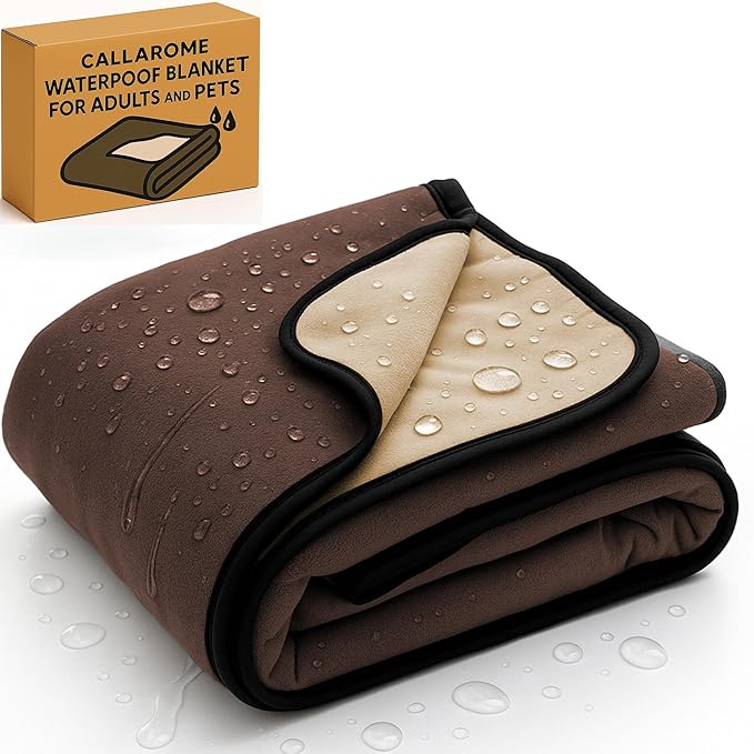 Callarome Waterproof Blanket for Bed & Couch Protection, Brown, 80"x90" | High-Density Heavy-Duty Material – Ultra-Soft & Durable Soft Fleece, Leakproof, Reversible, Silent No-Crinkle Design by Callarome