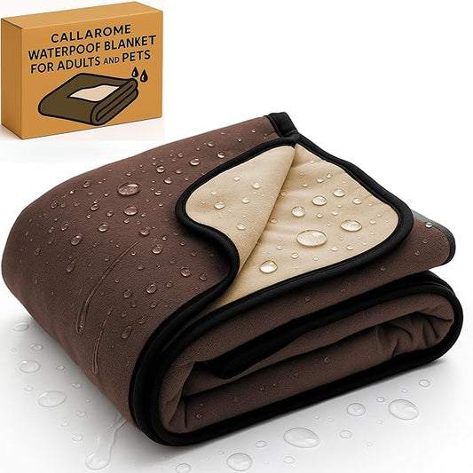 Callarome Waterproof Blanket for Bed & Couch Protection, Brown, 80"x90" | High-Density Heavy-Duty Material – Ultra-Soft & Durable Soft Fleece, Leakproof, Reversible, Silent No-Crinkle Design by Callarome