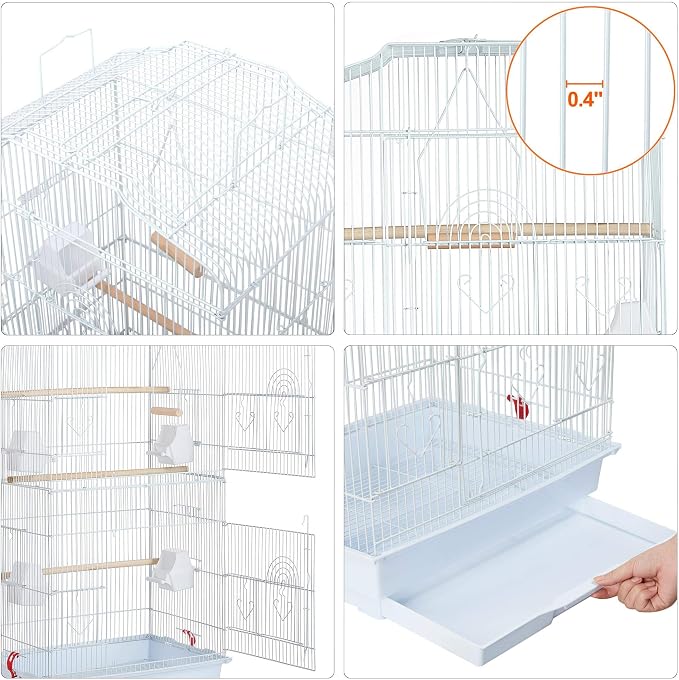 Yaheetech 41'' Open Top Medium Size Quaker Parrot Bird Cage Cockatiel Indian Ring Neck Sun Parakeet Green Cheek Conures Lovebird Budgie Canary Finch Parrotlet Bird Cage, White - Image 5
