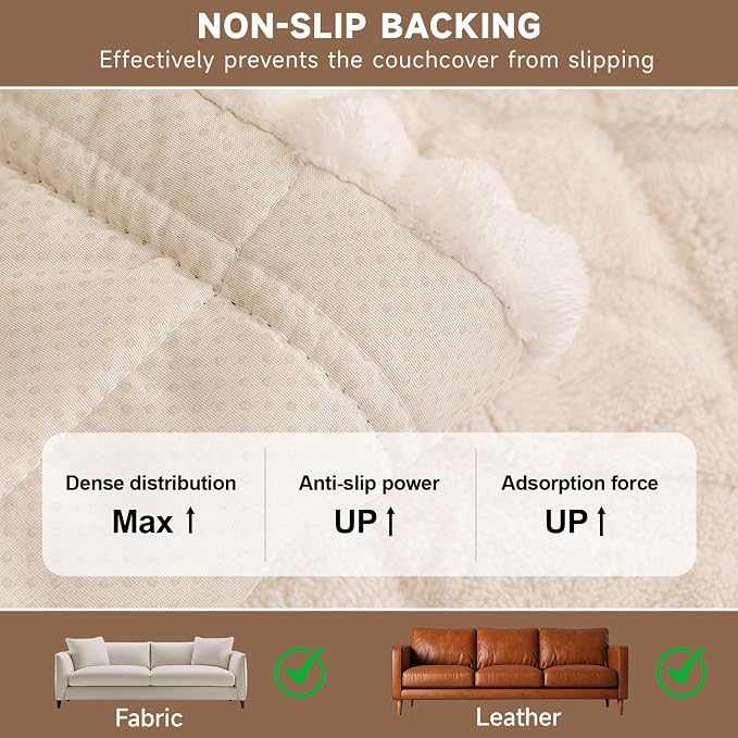 OTOB Plush Couch Arm Cover Washable, Non Slip Sofa Armchair Covers, 1 Piece | Off White, 27.6"x27.6", Pet Friendly, All Seasons, Fuzzy, Modern Geometric Jacquard, Soft Breathable, Furniture Protector - Image 7