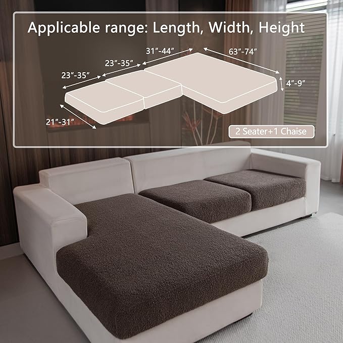 OHSIO Couch Cushion Covers for Sectional Sofa, Stretch Soft Sofa Slipcovers Washable Wear-Resistant Universal Furniture Protector for Living Room(2 Seaters Covers+1 Chaise Cover, Brown) - Image 2