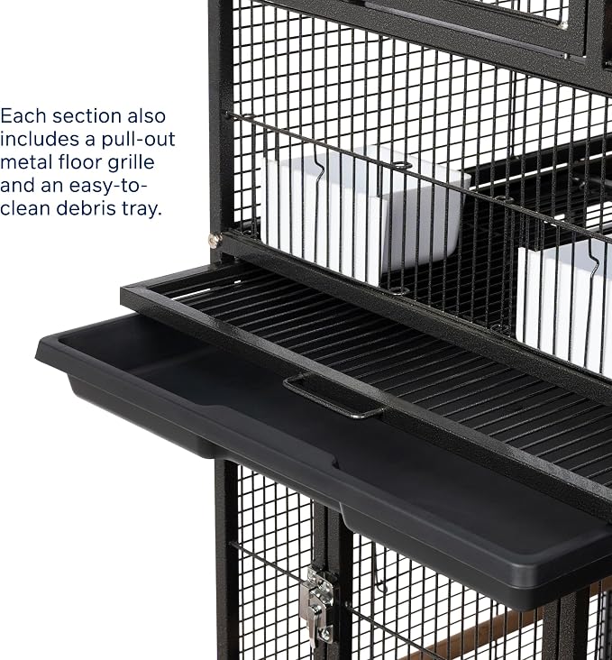 Prevue Pet Products 3-Stack Breeding Flight Cage - Extra Large Divided Metal Cage with Stand & Wheels, Pull-Out Tray, Perches & Feeders, for Parakeets, Lovebirds, and Small Breeding Birds - Black - Image 5
