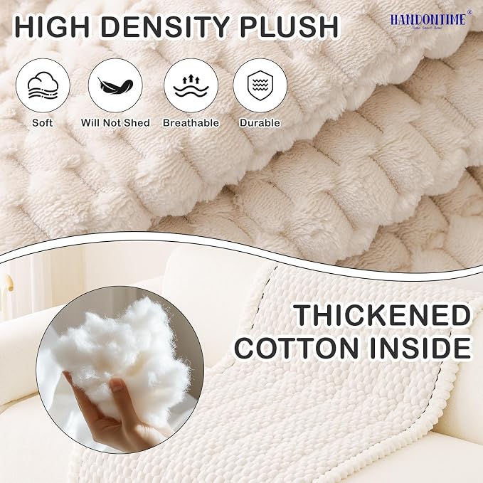 HANDONTIME Pet Couch Cover Fuzzy Sofa Covers for Pets, Couch Covers for Dogs, Washable Dog Sofa Cover Protector, Jacquard Fuzzy Non Slip Cushion Slipcover Pet Friendly (White, 27.6" x 82.7") - Image 2