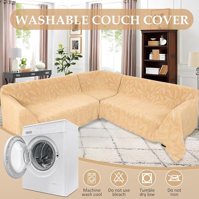 1OO% Waterproof Sectional Couch Covers for Dogs L Shaped Corner Sofa Cover Washable Chenille Sofa Slipcovers Blanket Modern Jacquard Pet Furniture Protector (91"x252", Light Tan) - Image 8