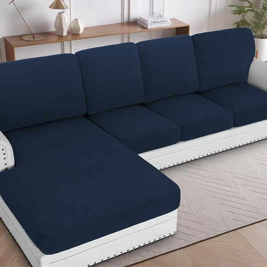 H.VERSAILTEX Backrest Cushion Covers Sectional Couch Back Cushion Covers for Sectional Sofa Set for Both Left/Right Couch (Back Only: 1 Chaise + 3 Sofa, Navy) by HVERSAILTEX