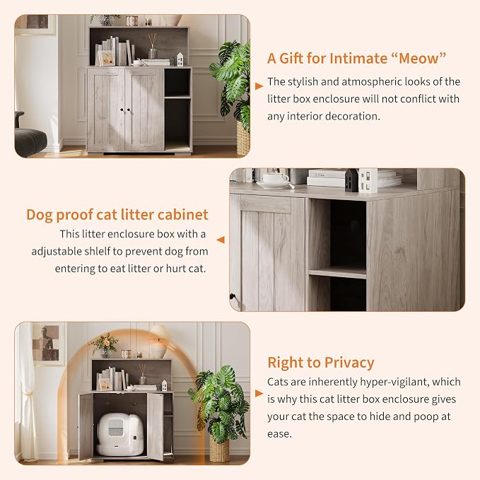 Extra Large Cat Litter Box Enclosure Furniture – Dog-Proof Cabinet with Scrape-resistant Pad, Built-in Outlet, Storage Space for Cat Accessories – Fits Automatic Litter Boxes – Indoor Cat House | Dog-Proof Cabinet with Scrape-resistant Pad, Built-in Ou... - Image 3