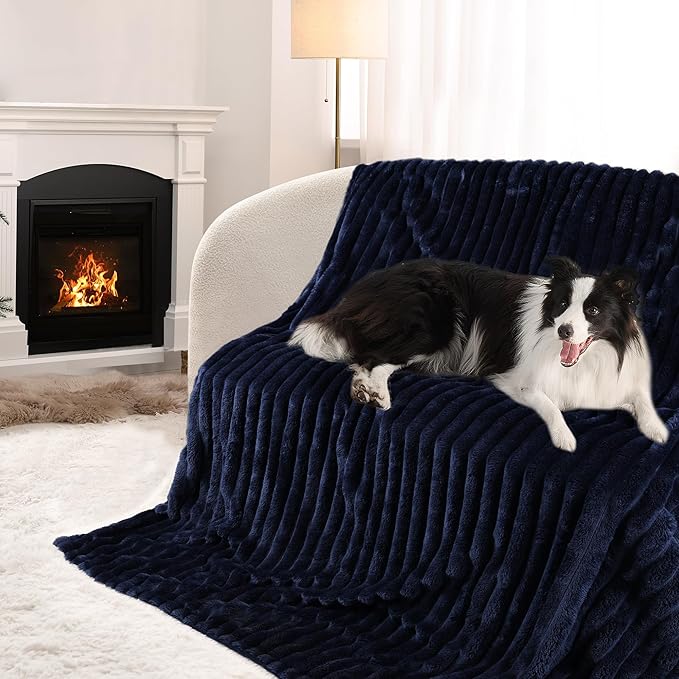 Waterproof Pet Blanket for Large Dogs & Cats - Reversible Calming Plush, Washable Furniture Cover for Couch, Bed, Car Seat, Blocks Leaks, Stains & Pet Fur (Navy, 60"x80") - Image 4