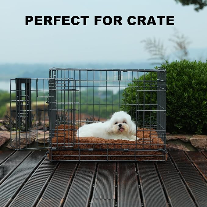 Bedfolks Waterproof Dog Crate Pad, Plush Dog Kennel Bed with Removable Cover, Faux Fur, Washable, 23"x18", Solid Brown - Image 3