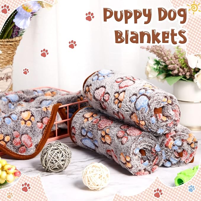 Tatuo 4 Pack Fleece Dog Blankets for Puppy Cats Multi-Size Sleep Mat for Pet Guinea Pig Soft Washable Warm Crate Bed Puppy Teething Toys Print Pattern Blanket Indoor(Black,24 x 16 Inch,Paw) - Image 6