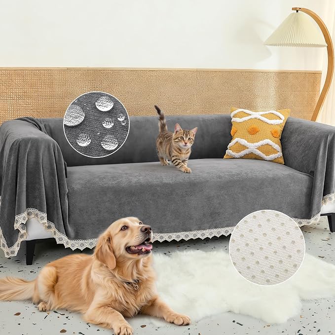 Waterproof Non-Slip Couch Cover for Pets & Dogs, Gray 71" x 150" | Pet Sofa Cover, Washable, Pet Friendly, Anti Cat Scratch, Furniture Protector, for 3 Cushion Couch Sectional L Shaped Sofa by Osunnus