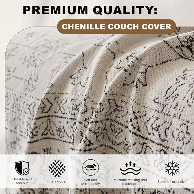 ROOMLIFE Couch Cover Boho Sofa Covers for 3 Cushion Couch Washable | Furniture Protector Sofa Couch Cover for Dogs, Soft Breathable Sofa Slipcover, Couch Throw Blankets with Tassels 71''X118'' - Image 2