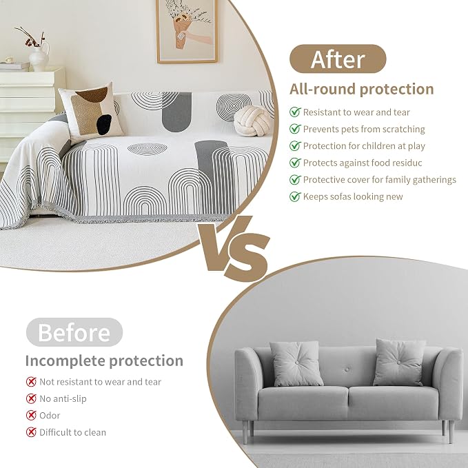 VANJOROY Boho Oversized Couch Sofa Cover for 3-4 Cushion Sectional Sofa L-Shape -Washable Chenille Couch Cover for Dogs Pets, Grey Couch Cover Protector Soft Sofa Slipcovers with Tassel,91"x 150" - Image 7