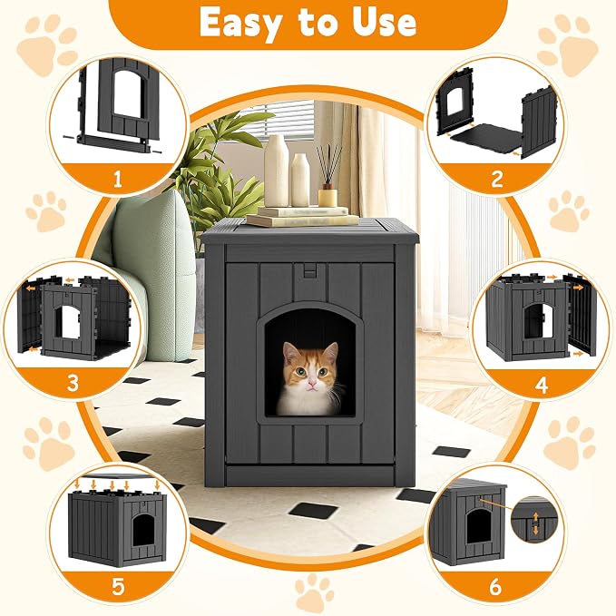 Cat Litter Box Enclosure, Multi-Functional Hidden Cat Litter Box Furniture & Cat Box Enclosure Cabinet with Side Table Design, Openable Front Door & Raised Floor, Easy to Clean & Assemble, Black - Image 8