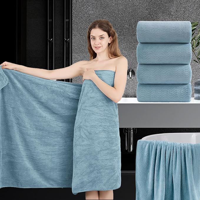 4 Piece Extra Large Bath Towel 35"x70" Oversized Bath Sheet Bath Towel Set for Bathroom Ultra Soft Cozy Highly Absorbent Quick Dry Bathroom Towel for Spa Gym Hotel,Shower Towel for Daily Use,Turquoise by JessyHome