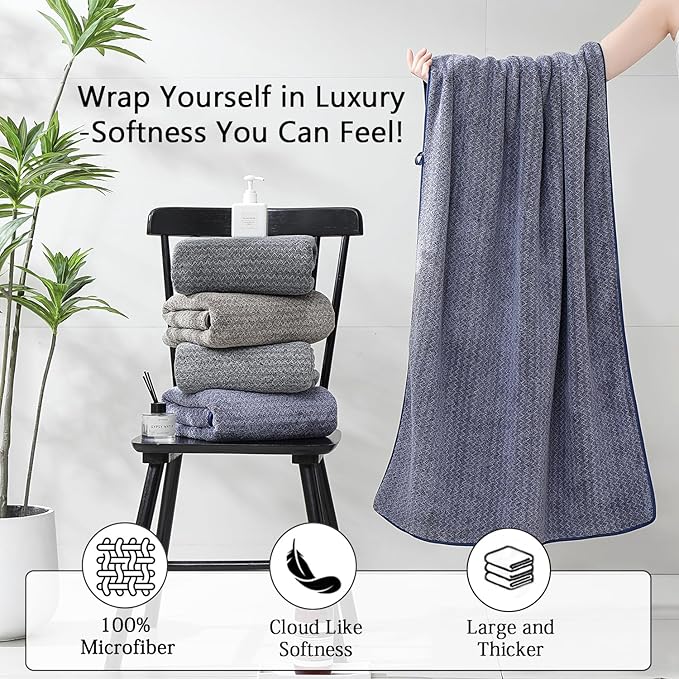 Ycosy 18 Piece Bath Towels Set,100% Microfiber Family Bathroom Towel with Hanging Loops-6 Bath Towels,6 Hand Towels,6 Washcloths,Quick Dry Highly Absorbent Shower Towel for Bathroom,Hotel,Spa-Navy - Image 3