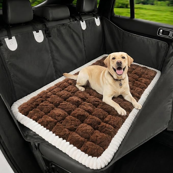 Avont Dog Bed for Car Back Seat, 2026 New Backseat Pet Bed Mat | 52.3"x23.6" Back Seat Pet Cover for Dogs Machine Washable Non-Slip Thick Plush Travel Mat for SUVs Trucks Camping - Brown by Avont