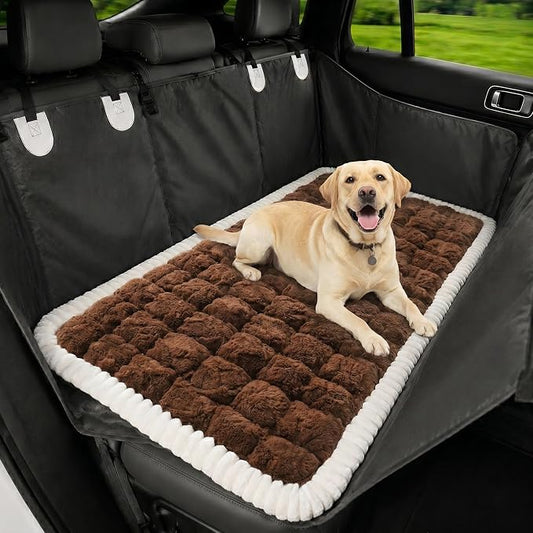 Avont Dog Bed for Car Back Seat, 2026 New Backseat Pet Bed Mat | 52.3"x23.6" Back Seat Pet Cover for Dogs Machine Washable Non-Slip Thick Plush Travel Mat for SUVs Trucks Camping - Brown by Avont